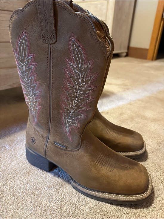 Ariat Shoes - Ariat Brown Leather Western Boots with Pink Accent Stitching
